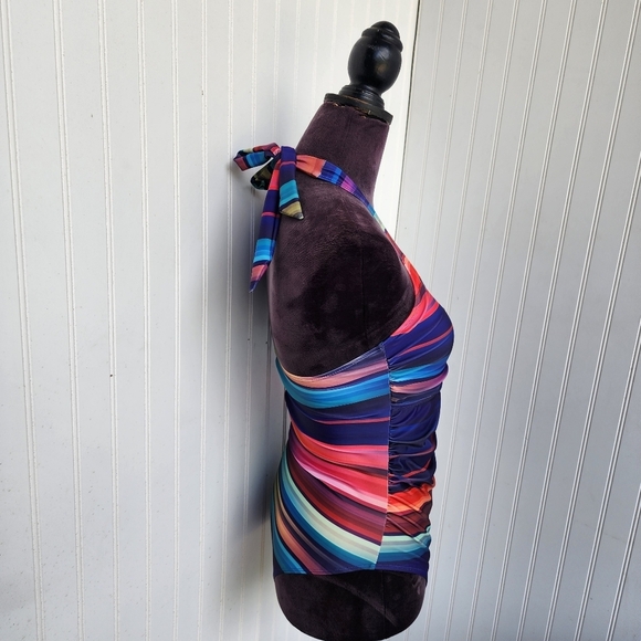 NWOT NOON SWIM Women's Halter 1 Piece Swimming Suit Striped Purple Red Sz 10 - Picture 5 of 16